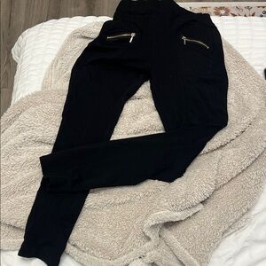 Women's Black Pants with Gold Zipper Accents